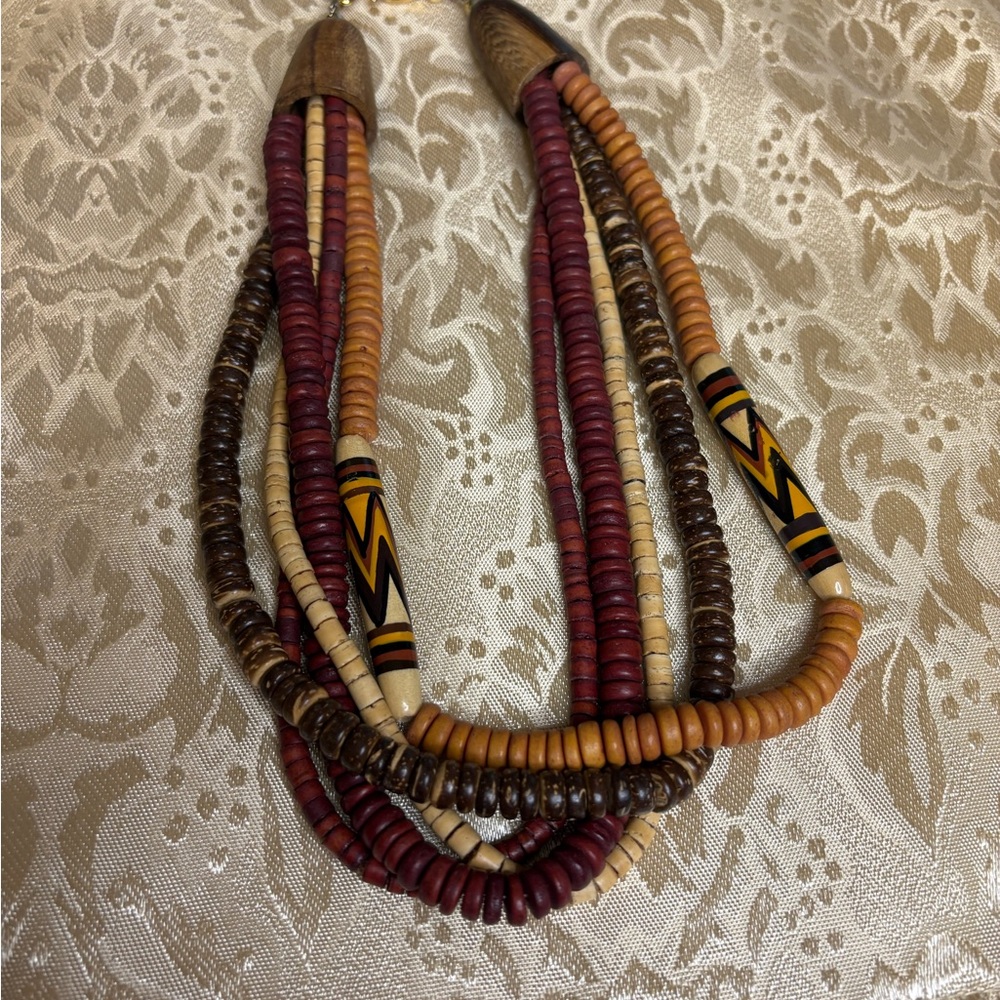 Vintage Wooden Beaded Choker Necklace 19” - Picture 7 of 8